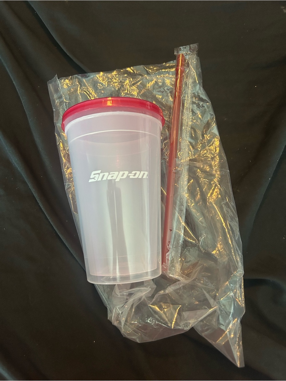Snap-on Red Lid Travel Cup with Matching Straw